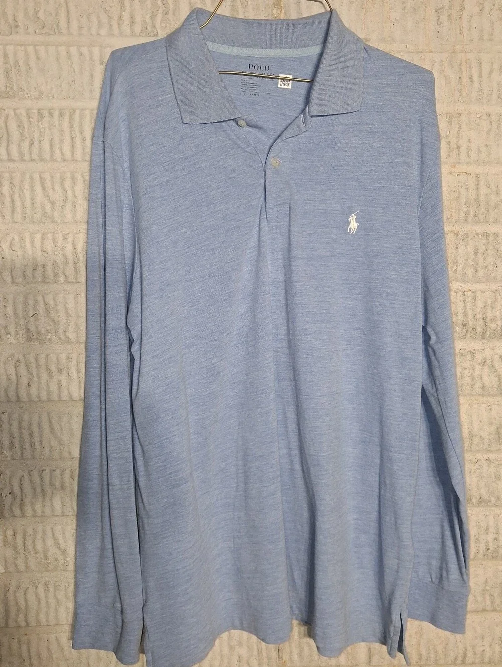Polo by Ralph Lauren Men’s Long-Sleeve Polo — Heather Light Blue In A Size Large